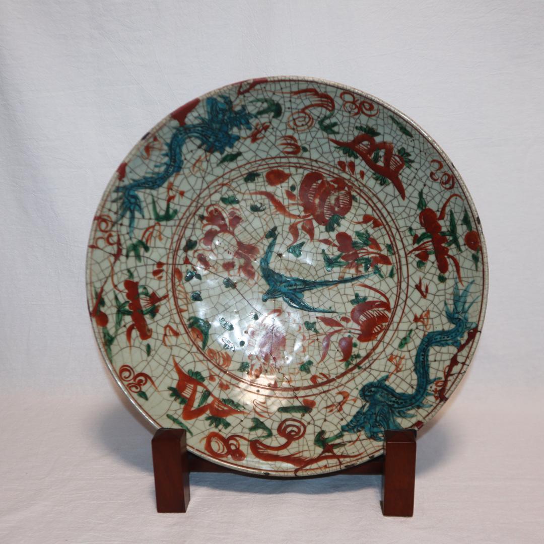 本家　呉須赤絵　貫入手大皿