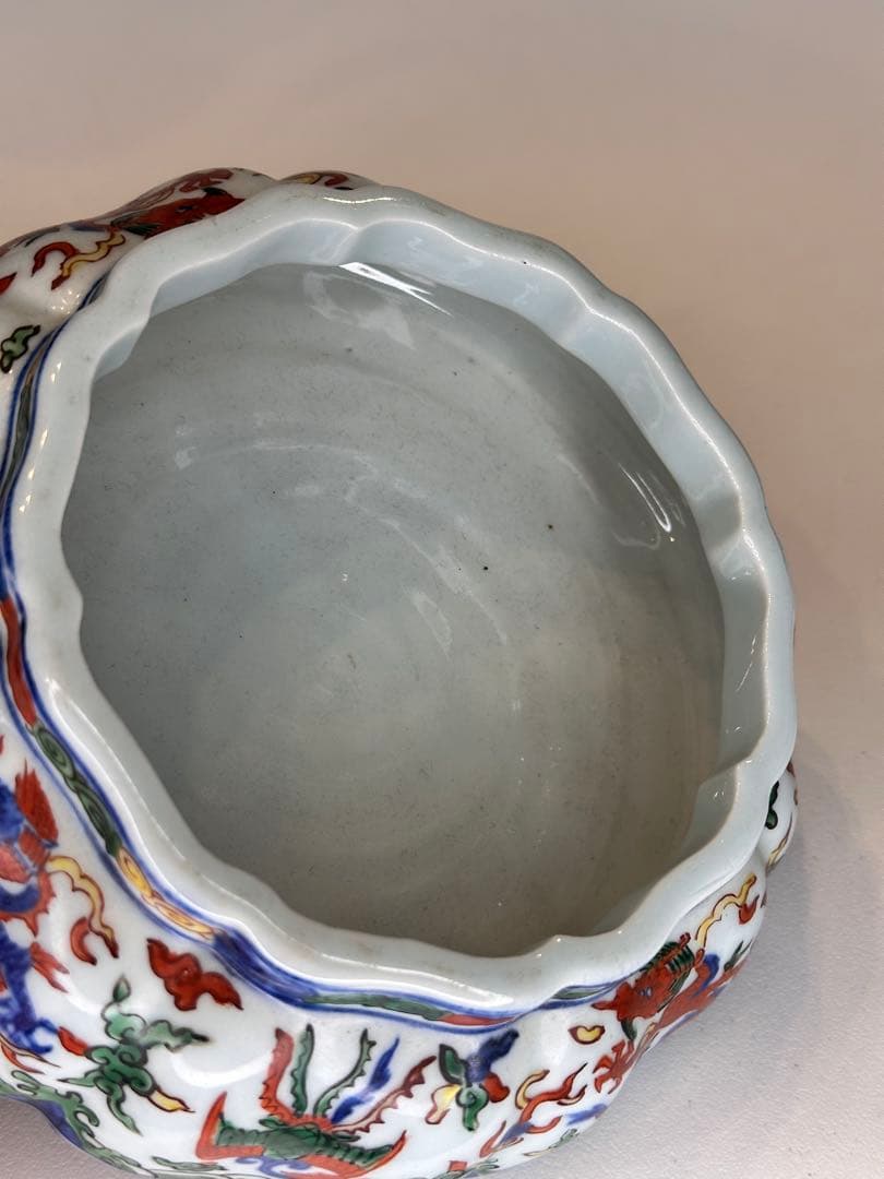 中国 大明嘉靖年製 五彩龍文 筆洗 古陶磁 文房具 骨董品