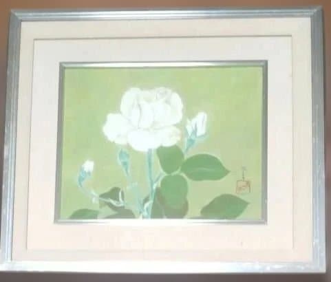 日本画 花 額装 ガラス
