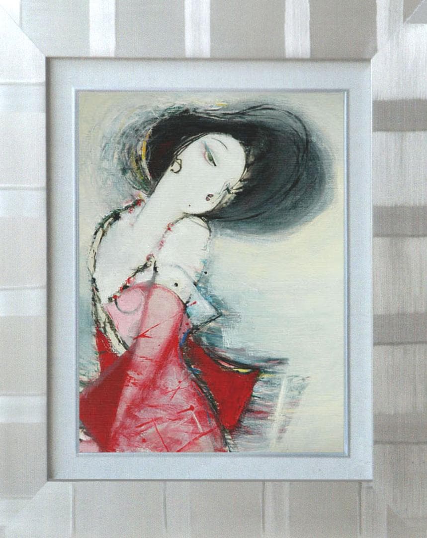 油絵 菅家令子 絵 絵画 インテリア 額付(白) F6-082711 人物 女性