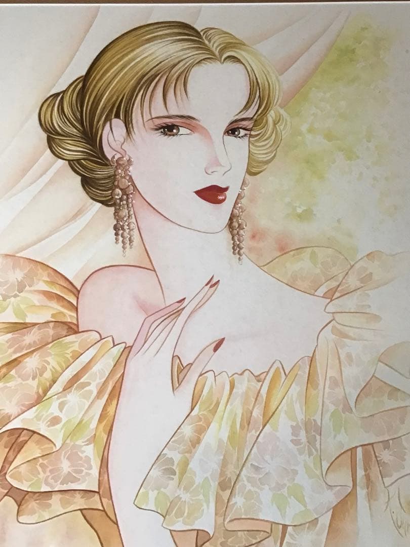 ◉真作保証 久下じゅんこ 水彩10号 原画『陽影の舞姫』1点物 サイン額装つき