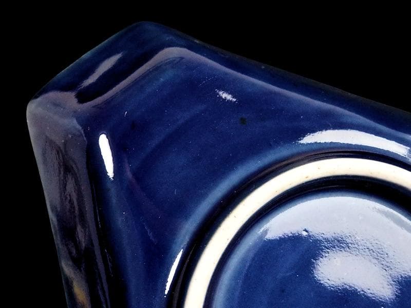 古伊万里　瑠璃　扇に桔梗の図　菱形変形皿　２客　D039AS-DAm