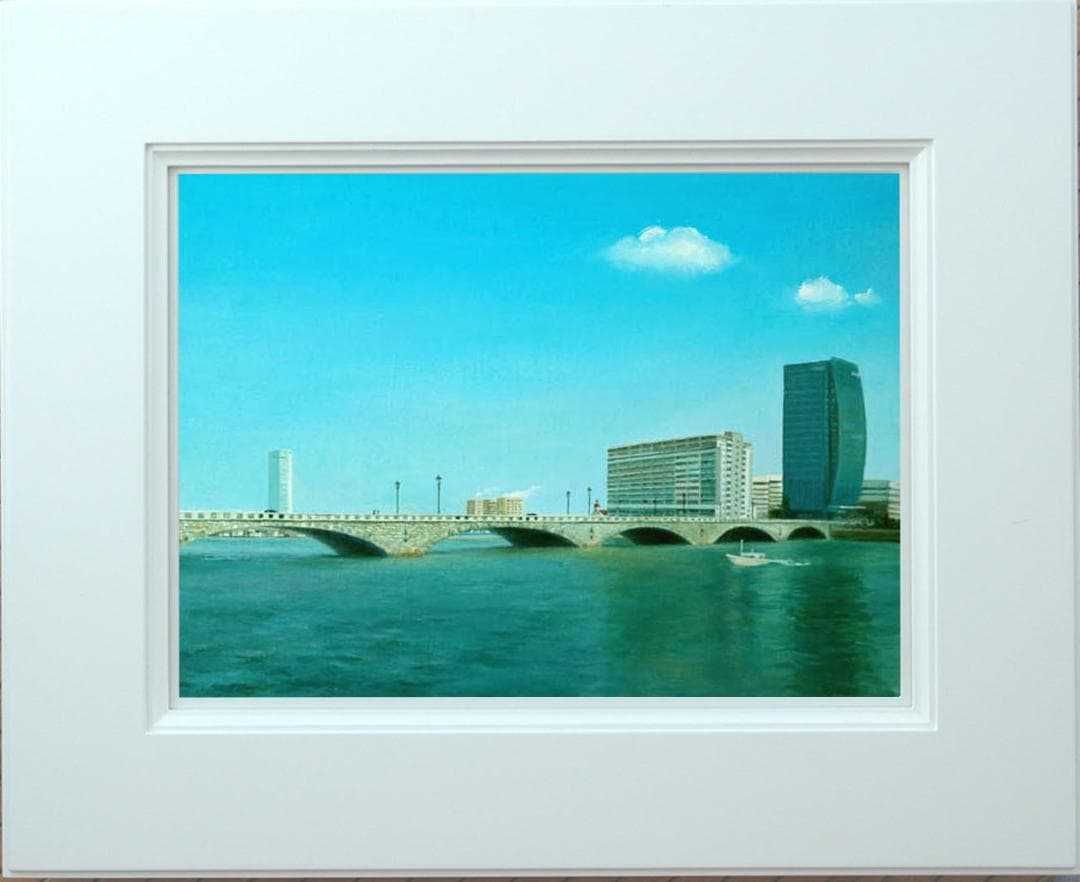 油絵 菅家令子 絵 絵画インテリア額付(白) F6-080214 風景万代橋新潟
