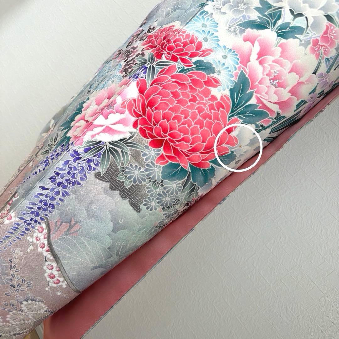 490 振袖フルセット 正絹 オフホワイト グレー 銀彩 暈し染め