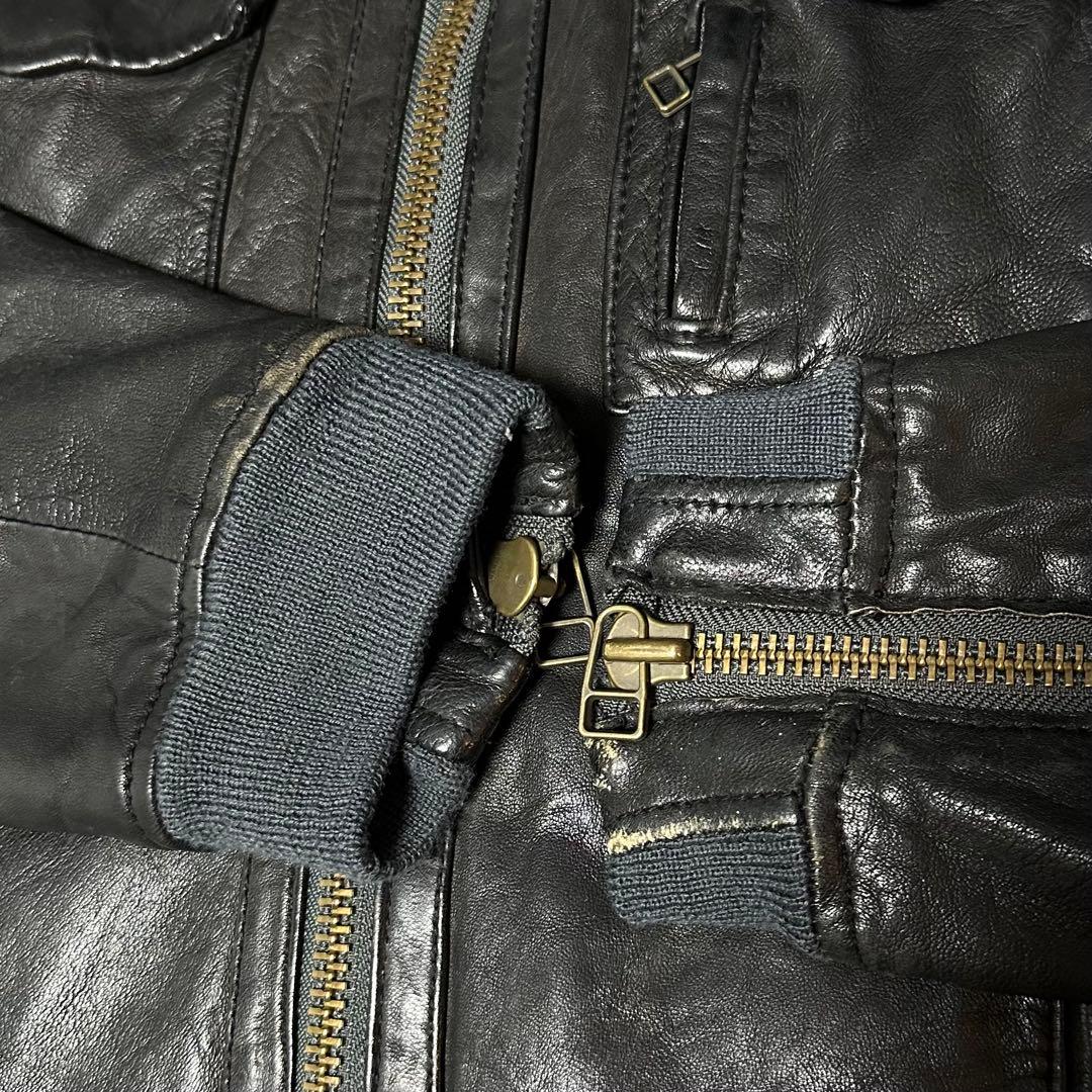 【Johnbull】本革☆シープスキン☆ライダースジャケット　ブラック　L 羊革