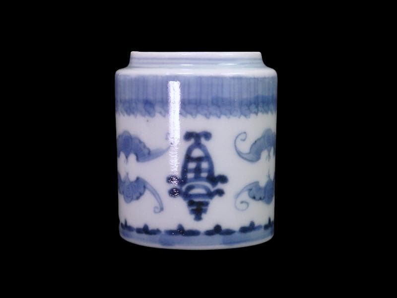 古伊万里　染付　蝙蝠に寿紋の図　猪口　のぞき　E979AS-DAv