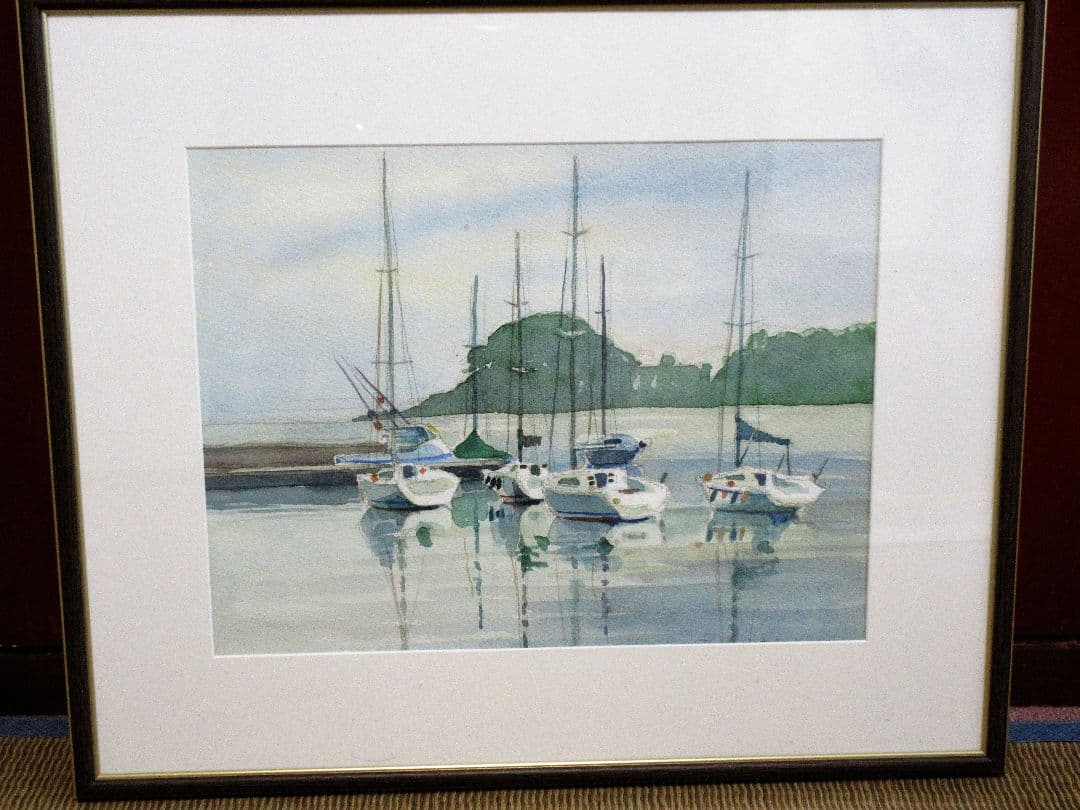 水彩画「諸磯湾のヨット」