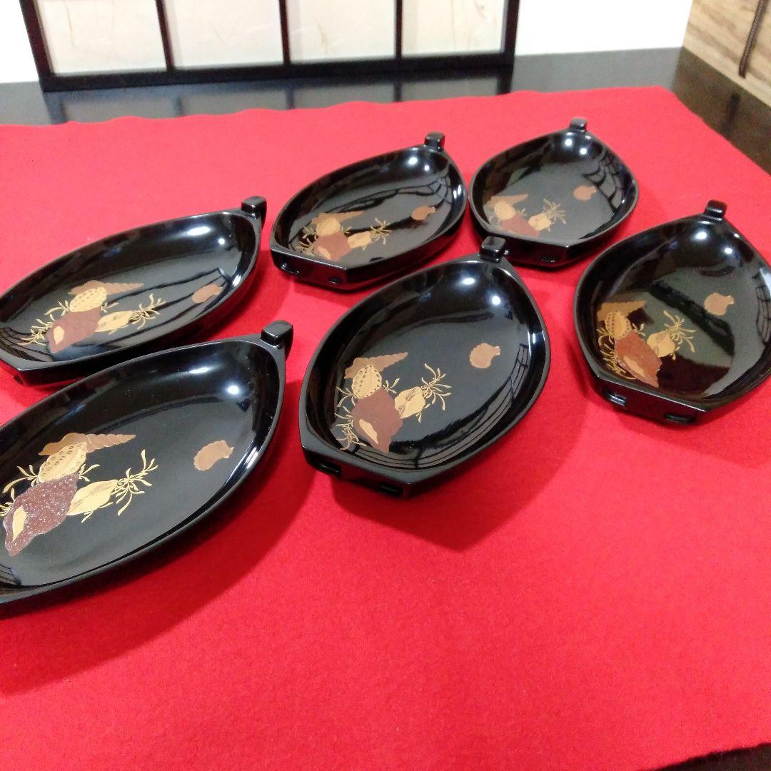 輪島塗　総黑舟形木皿六枚