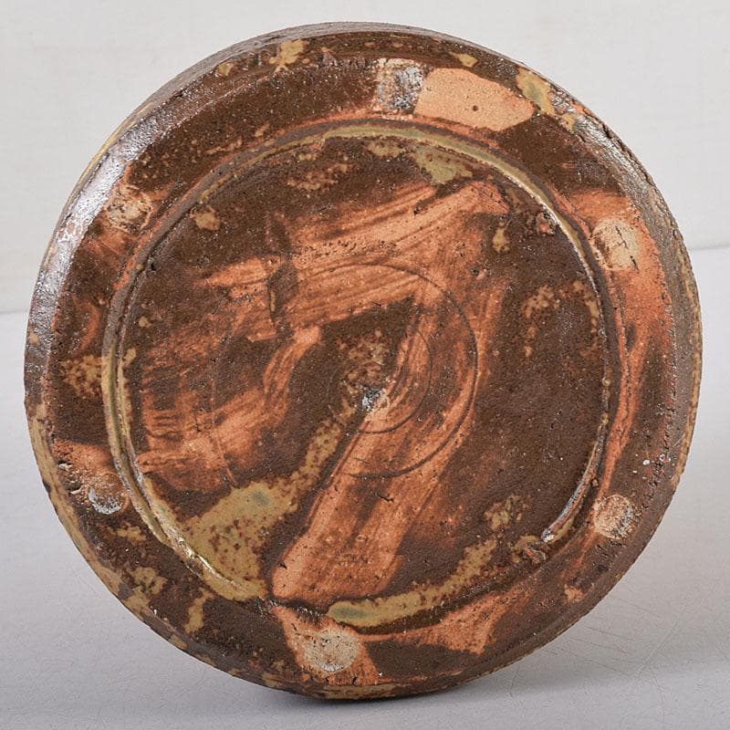 TM 益子焼　吉川水城作　金彩草文水指　共箱　C　7968