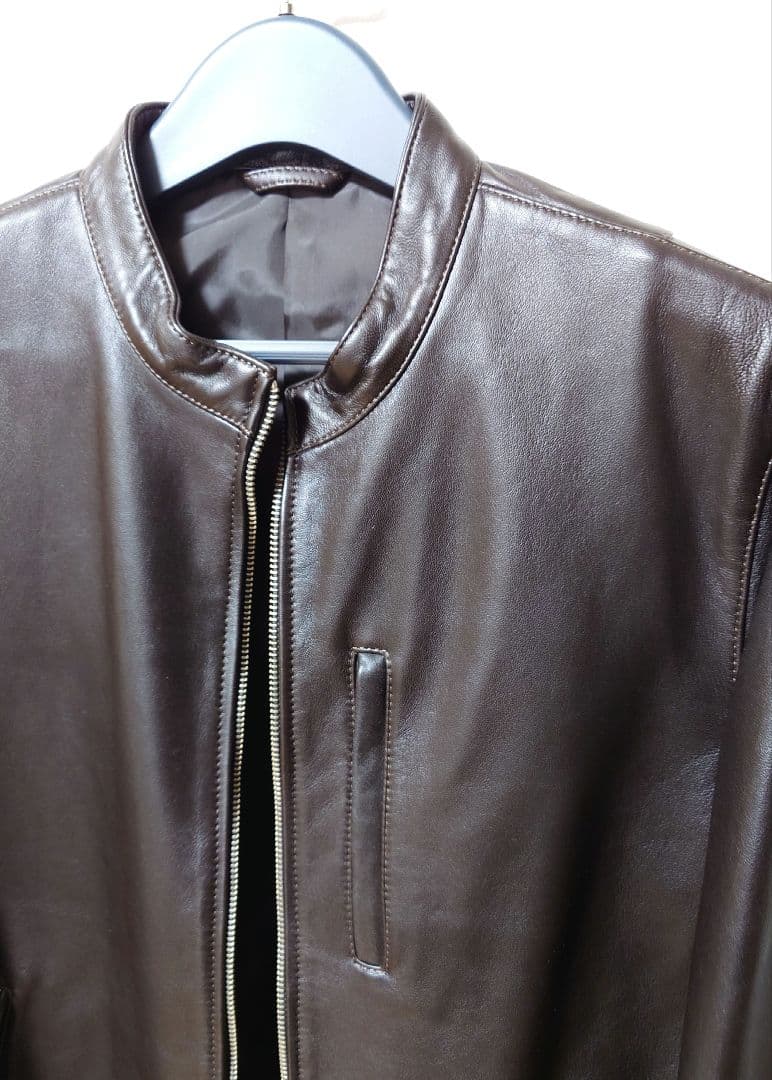 ダークブラウン、シングルレザーライダースジャケット