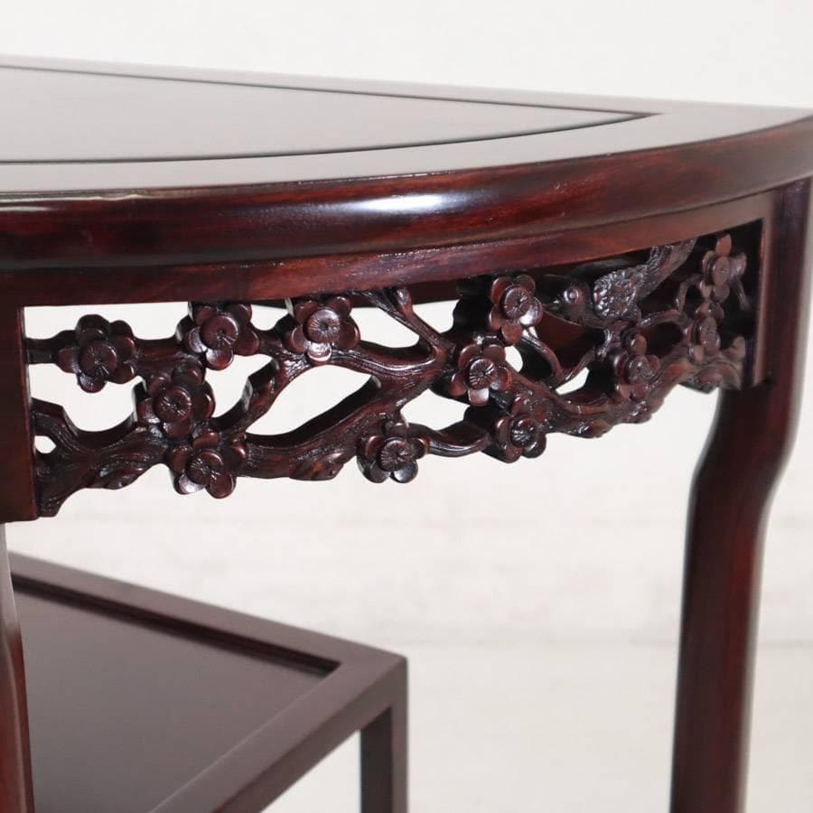 値下げ 銘木 唐木 花梨無垢 花鳥透かし彫り 違い棚 ハーフムーンコンソール