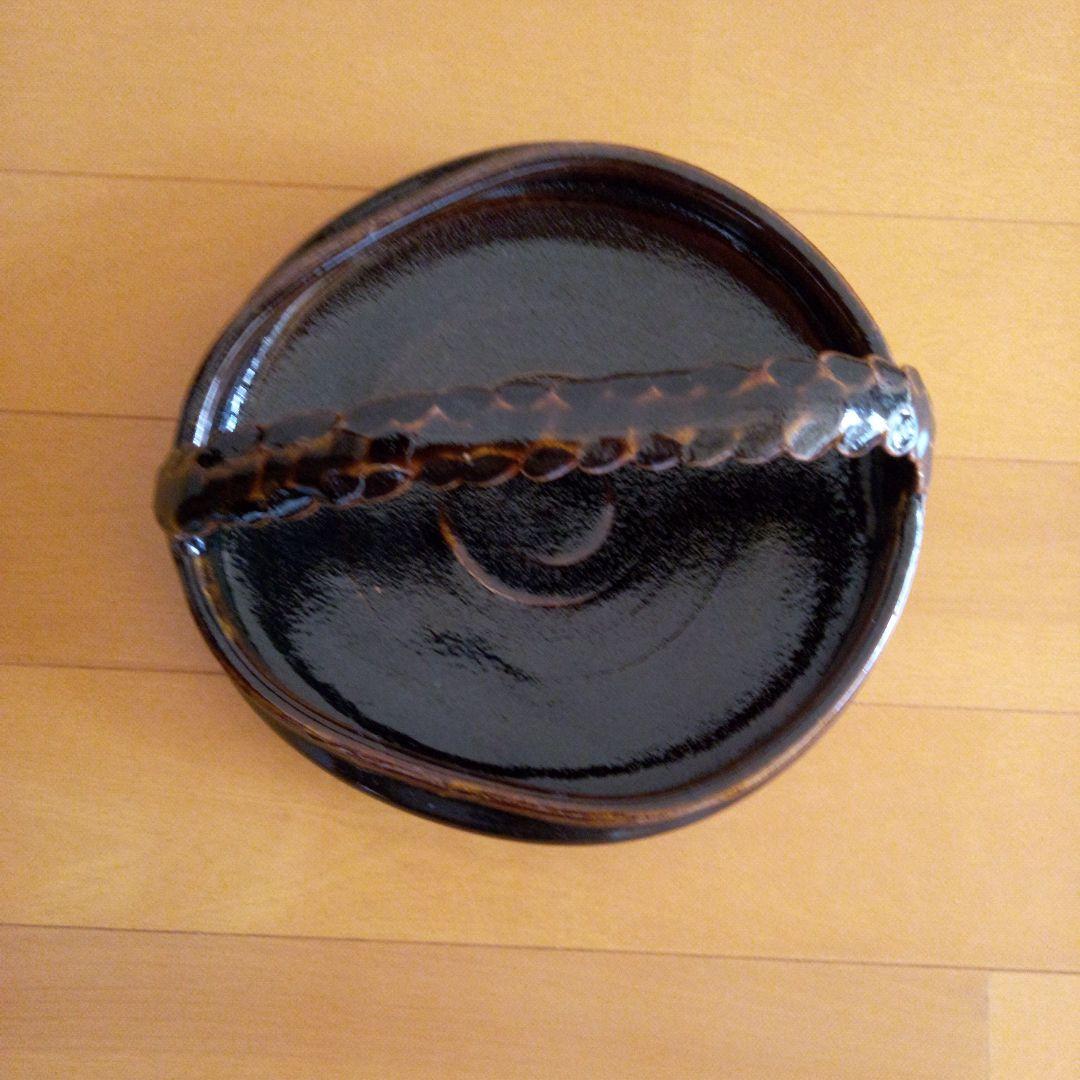 黒い陶器の楕円形器　茶道　茶菓子