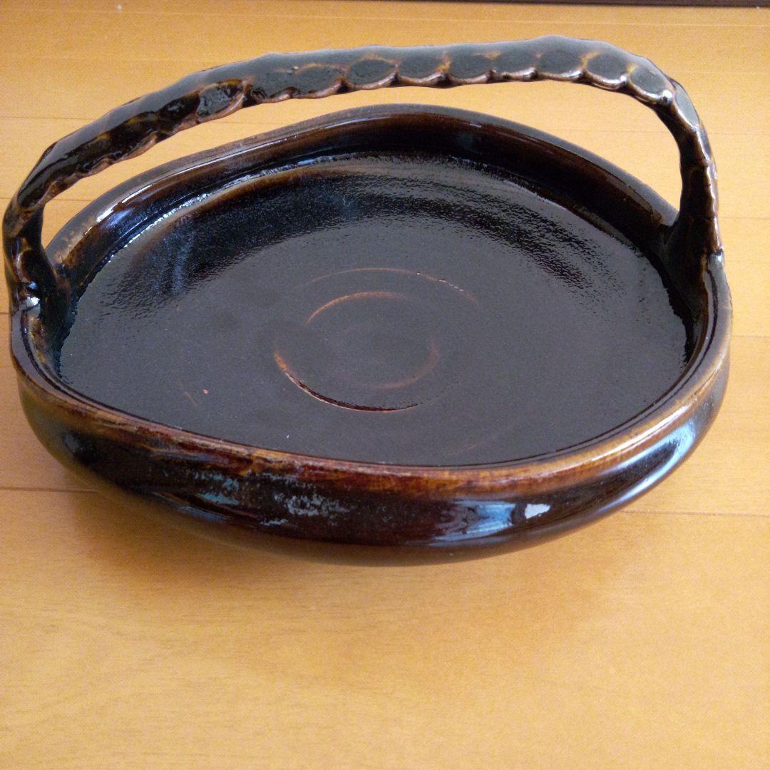 黒い陶器の楕円形器　茶道　茶菓子