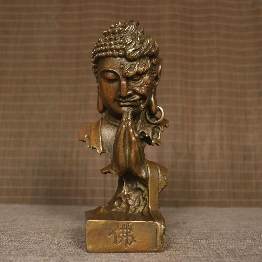 銅製 釈迦如来仏仏像 事務デスクトップ机 茶室 茶寵 置物 装飾品 工芸品