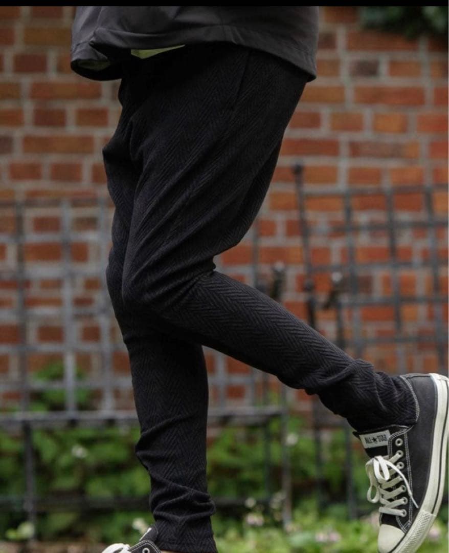 新品未使用　CAMBIO カンビオ【L】ヘリンボーン柄　サルエルパンツ ブラック