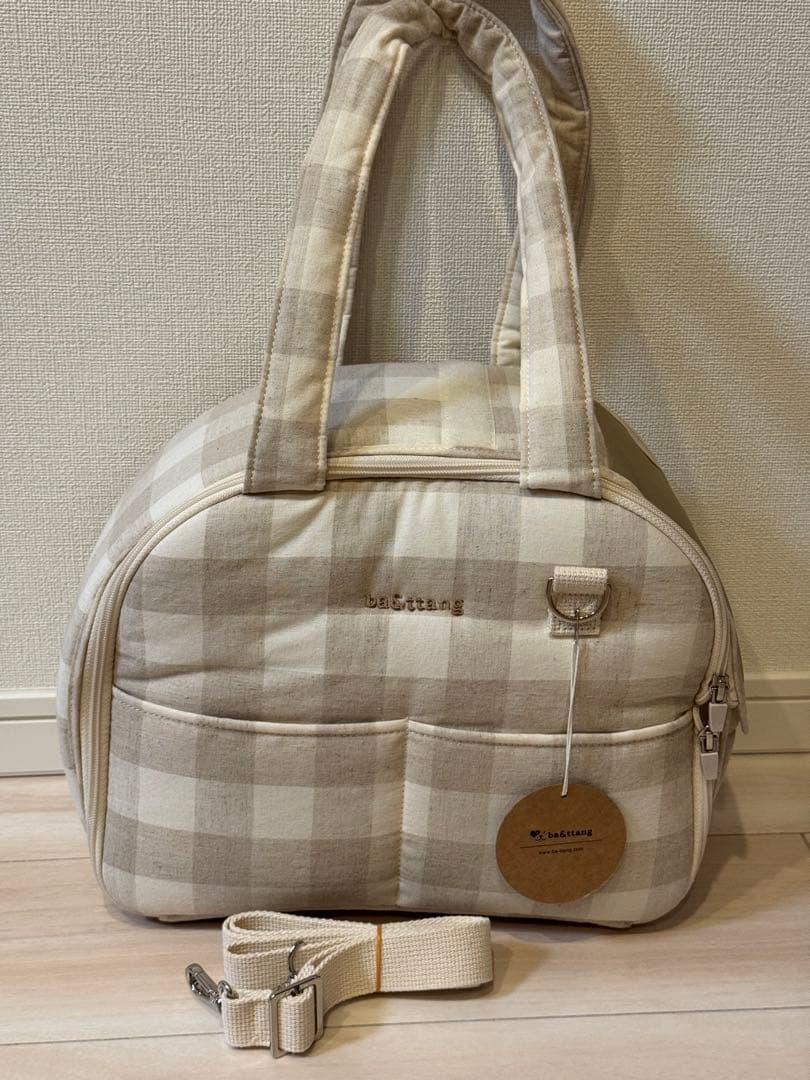 ベージュチェック キャリーバッグ 小型犬用　SMサイズ　ba&ttang