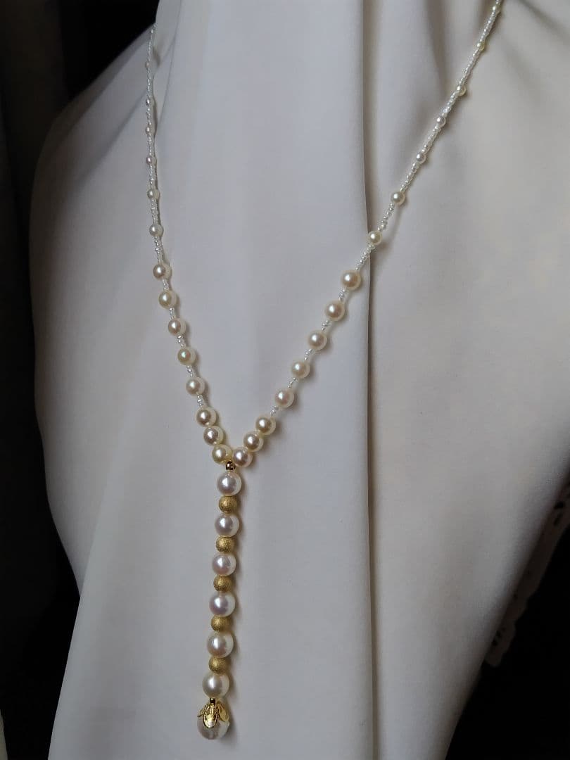 各種サイズ、アコヤ真珠と、あこや砂芥子パールの、Y字ネックレス