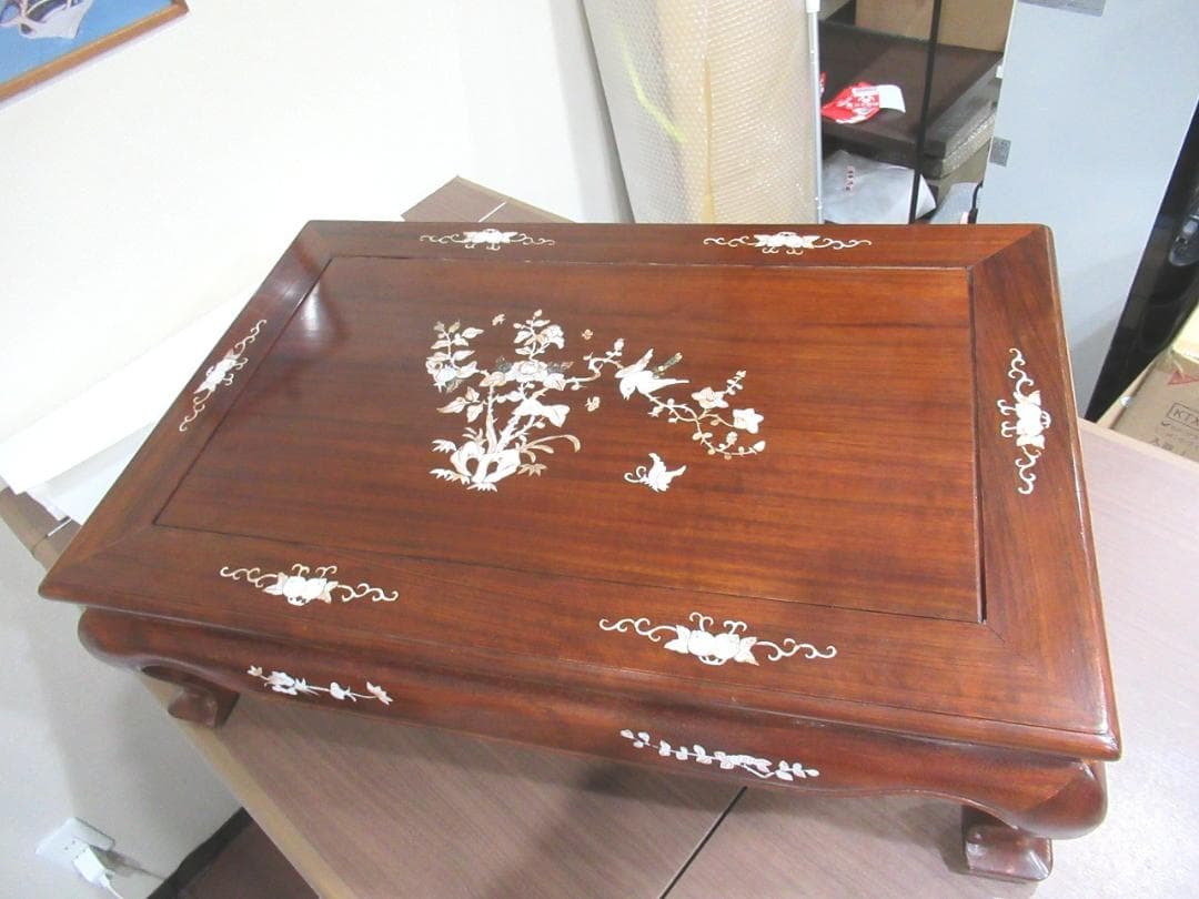 螺鈿家具 　螺鈿細工　 唐木 　花梨　鳥　花　テーブル　机　木製　ヴィンテージ