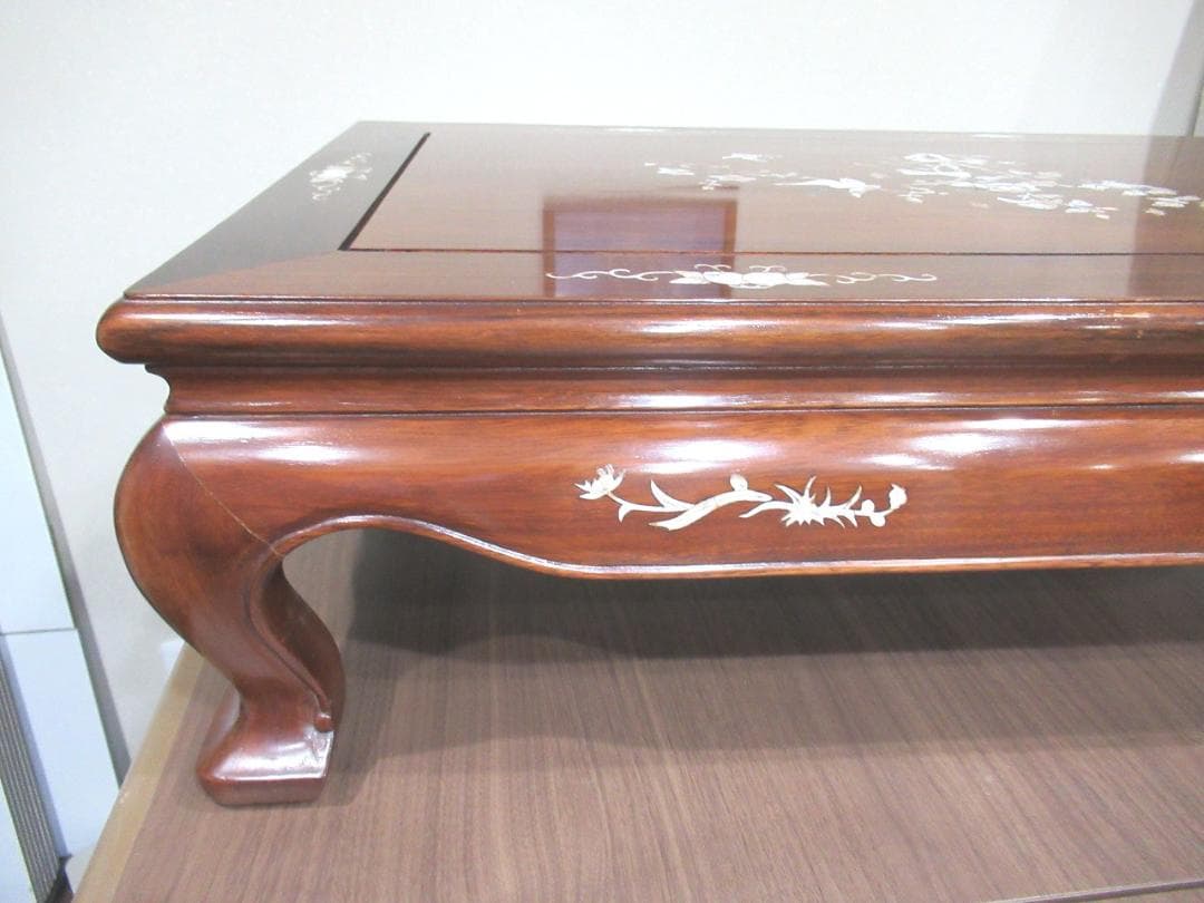 螺鈿家具 　螺鈿細工　 唐木 　花梨　鳥　花　テーブル　机　木製　ヴィンテージ