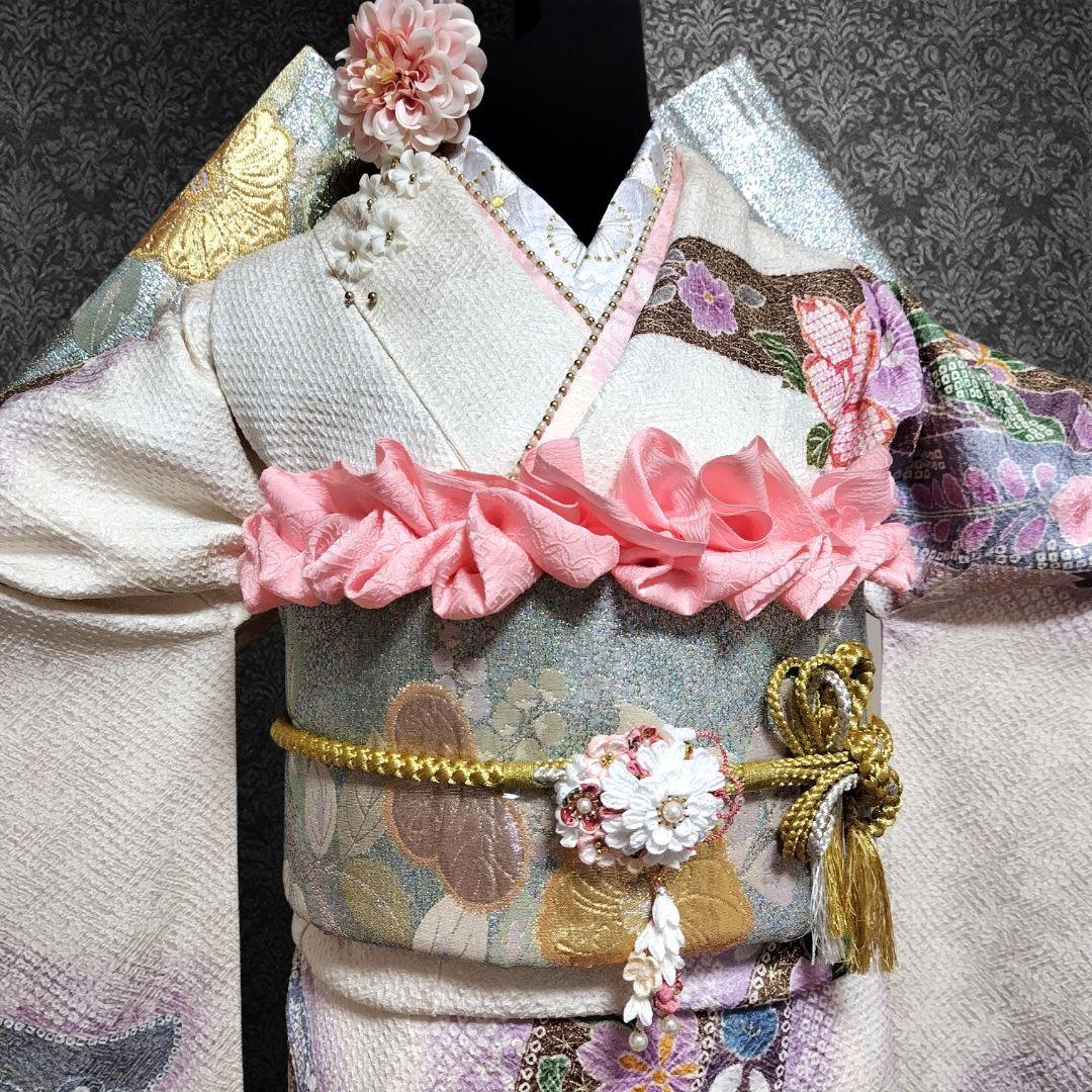 振袖フルセット(8点)・成人式・総絞り・エンボス加工・胴裏正絹・正絹・逸品