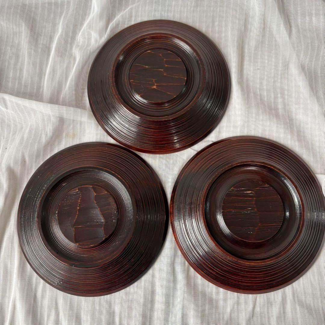 Ay95 加賀漆匠　高桑泉斎　独楽　銘々盆　五客　天然木　菓子器　古美術　骨董