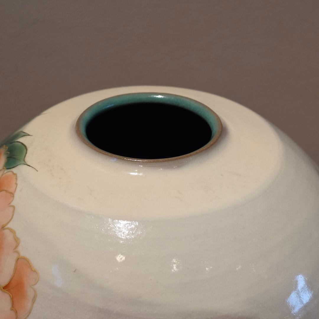 京焼 清水焼 陶あん 陶葊 牡丹 花瓶 高25cm 日本製 白掛牡丹 花器 花生