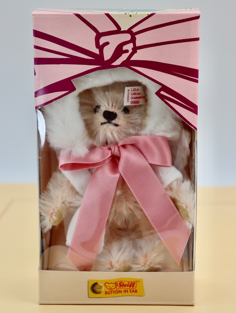 Steiff テディベア クリーム色 ピンクリボン