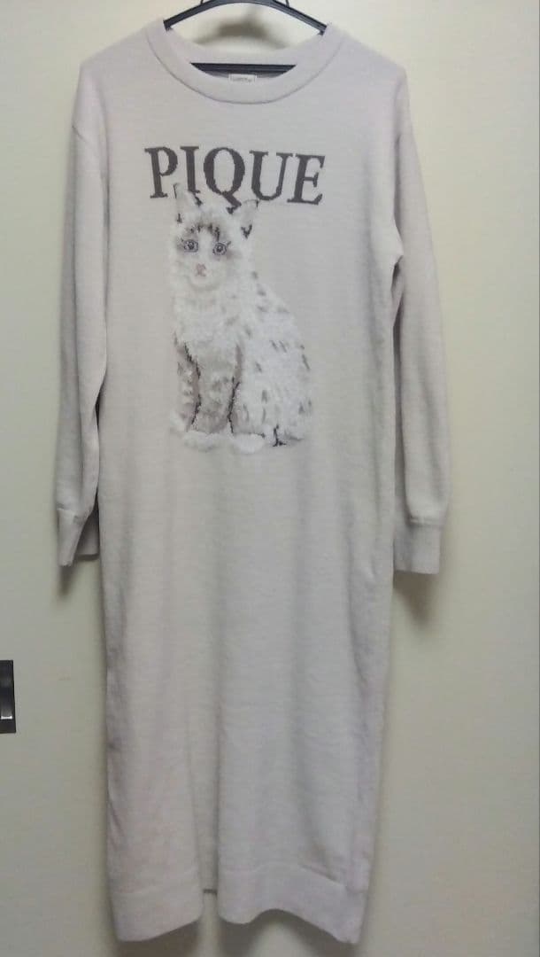 値下げ　ジェラートピケ　ルームウェア　ロング　ネコ柄