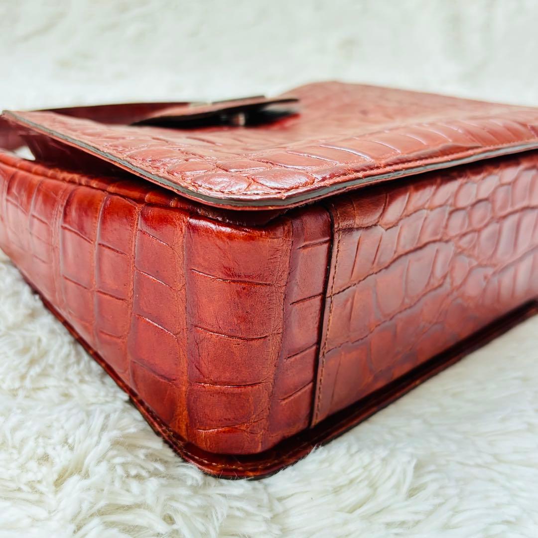 ガラバーニ　クロコダイル　ハンドバッグ　silverプレート　ブラウン　本革