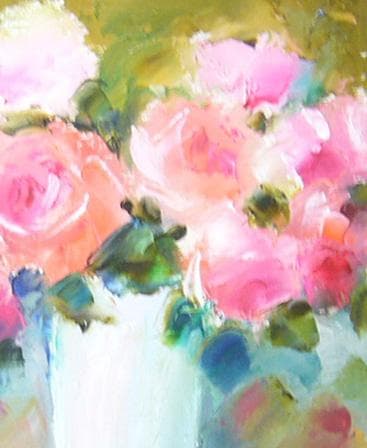 絵画 肉筆油絵 青木今陽 静物画 ピンクの薔薇