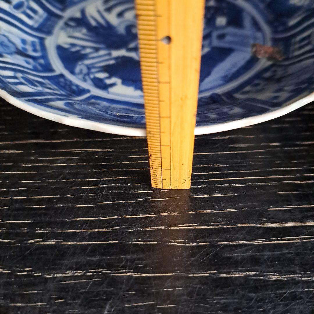 古伊万里初期　呉須染付 輪花鉢　極上祥瑞　孔雀牡丹図 　芙蓉手深皿　窯傷有り