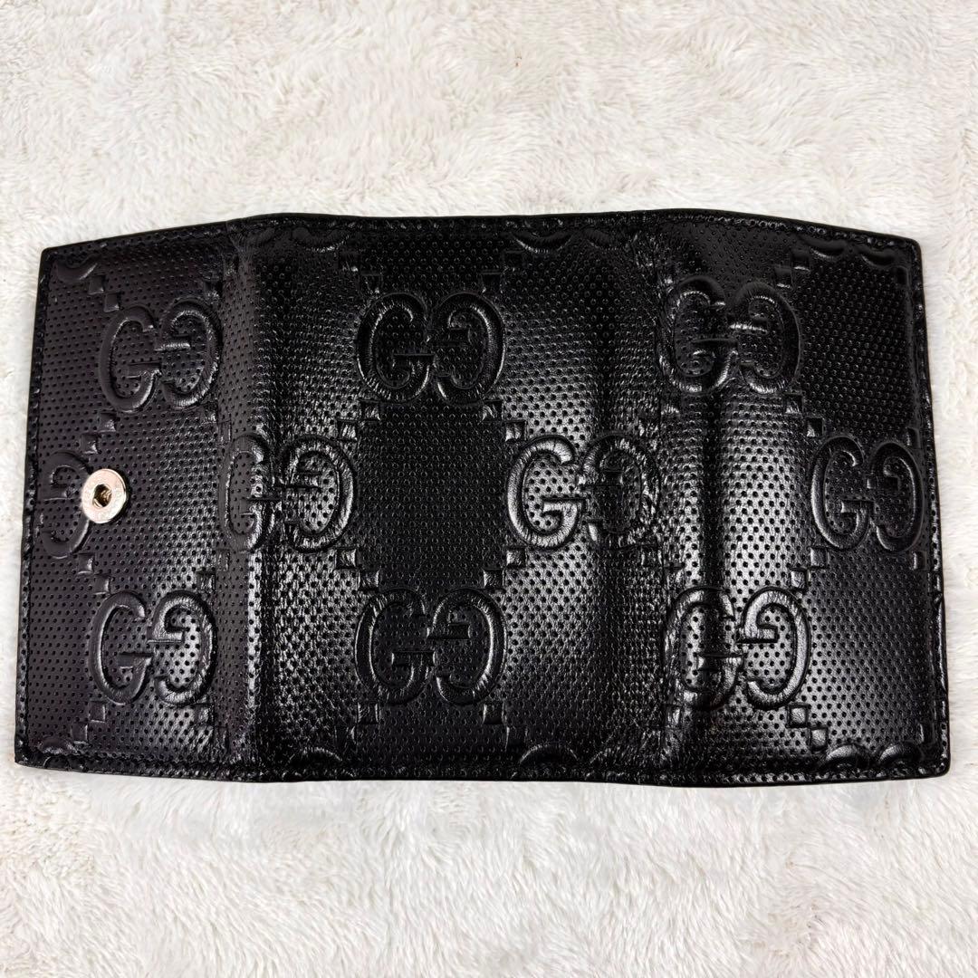 美品✨箱付き GUCCI グッチ 6連 キーケース シマ GG型押し ブラック