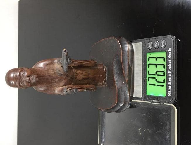 仙人 木彫り 人形 線密彫刻 約14.5cm 巻物 仏像 仙人像 中国美術 古玩