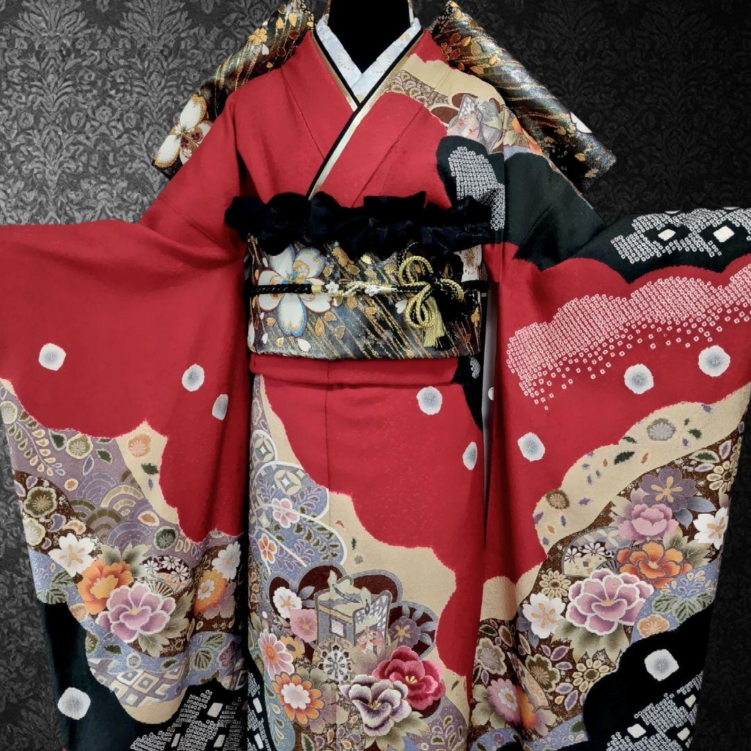 特価SALE中☆振袖フルセット・古典柄・絞り・豪華刺繍・金駒刺繍・金銀彩加工