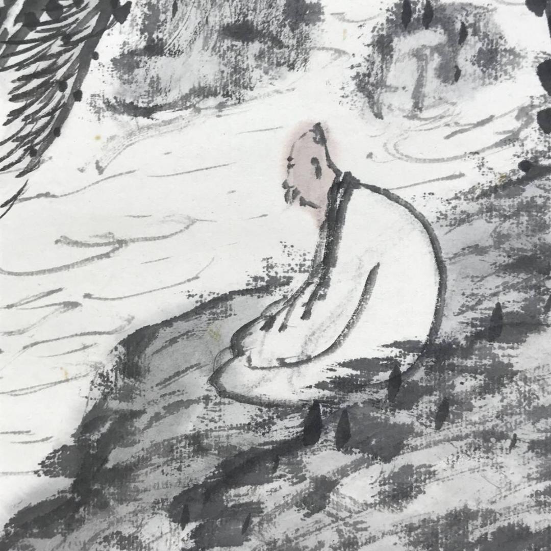 【真作】小川鴻城/観山聴泉図/山水図/人物図/掛軸/名家伝来/AD-638