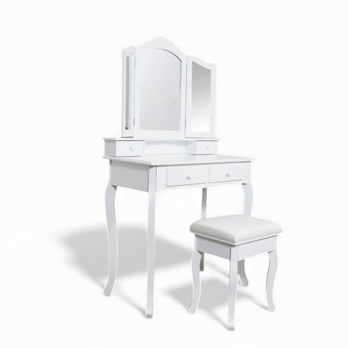 フォロー割【新品】三面鏡 ドレッサー スツール付き 姫系 猫脚 アンティーク調