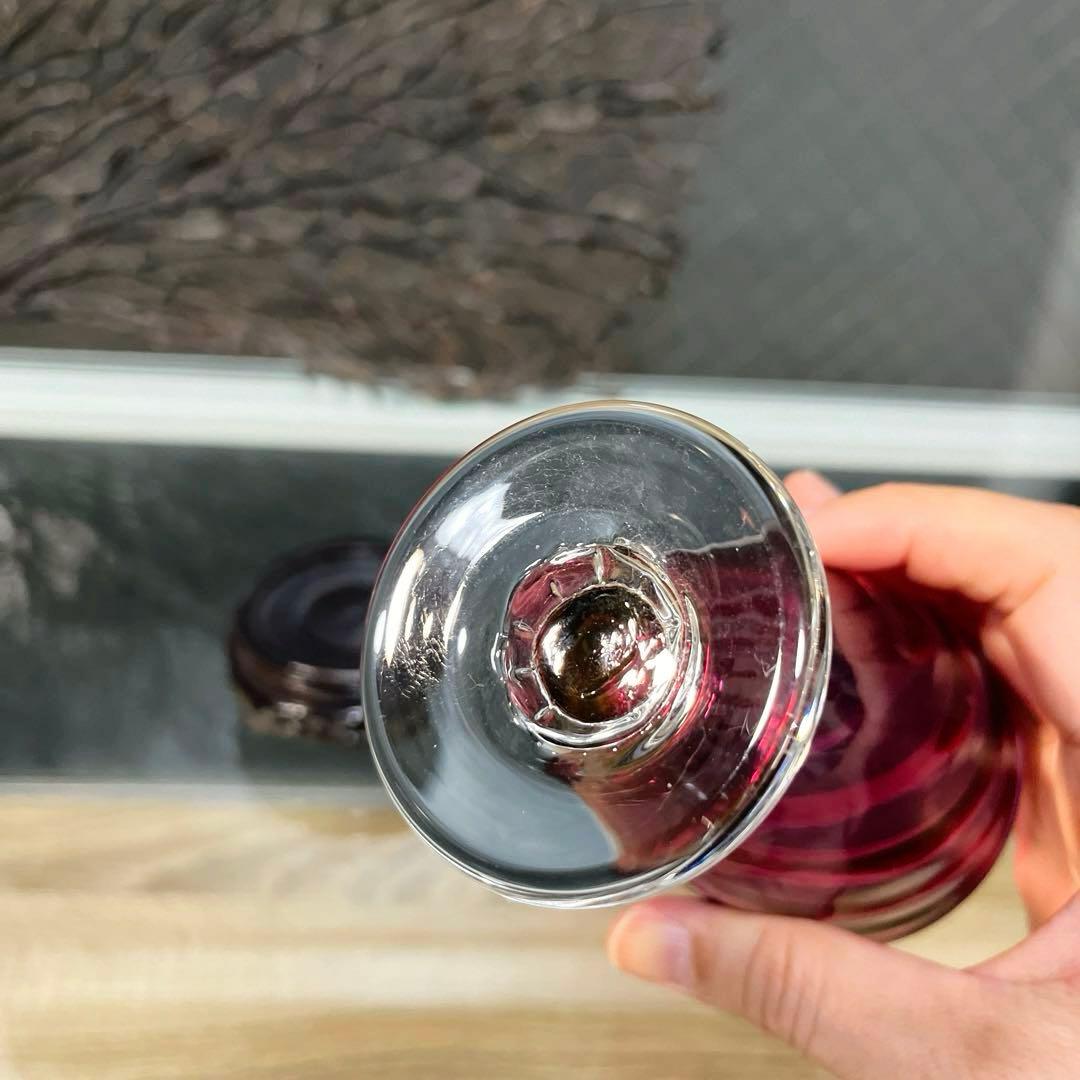 骨董　時代　希少金赤ガラス　モールガラス調　流線型　アイスコップ　ウラン ①