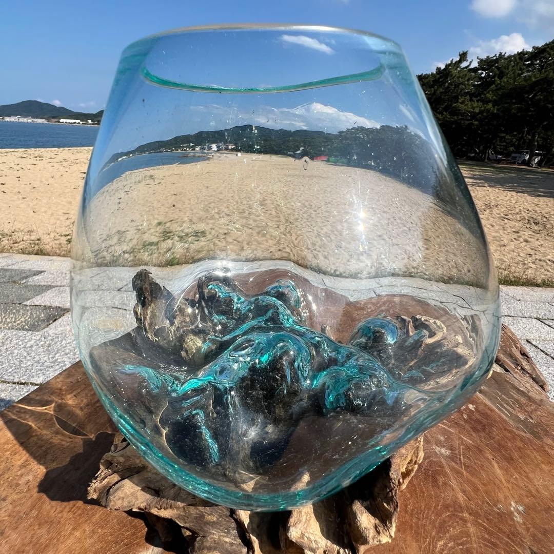 流木ガラス オブジェ中R 花瓶 金魚鉢 ガーデニング テラリウム 観賞魚 容器