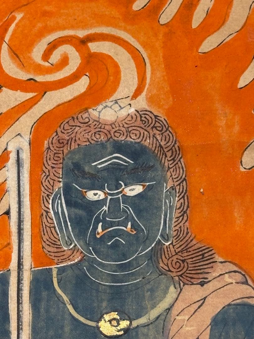 「五大明王像図」彩色木版刷り 1枚|不動明王 仏教美術 仏像 真言宗 高野山