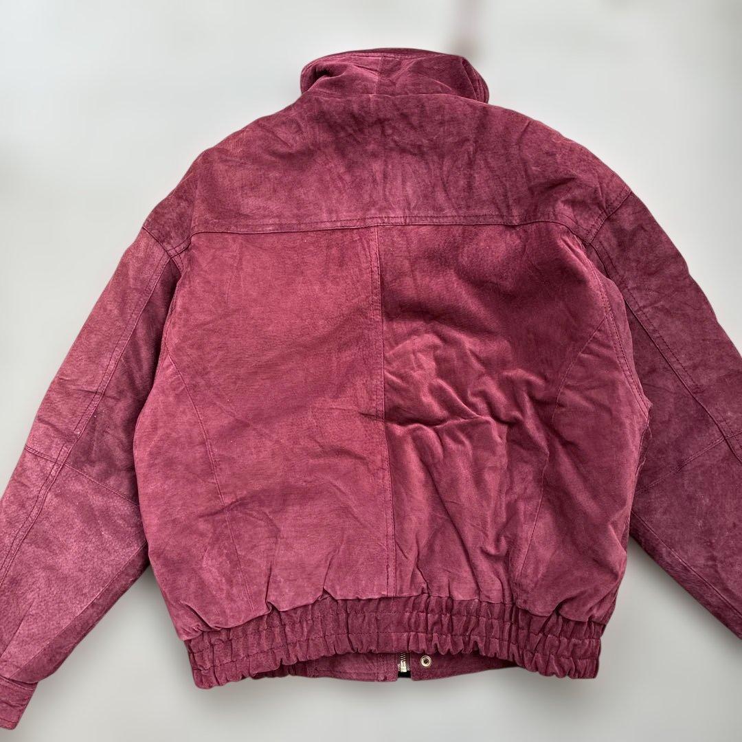 本革レザージャケット　えんじ色赤レッド　ヴィンテージ90sブルゾン短丈ハイネック