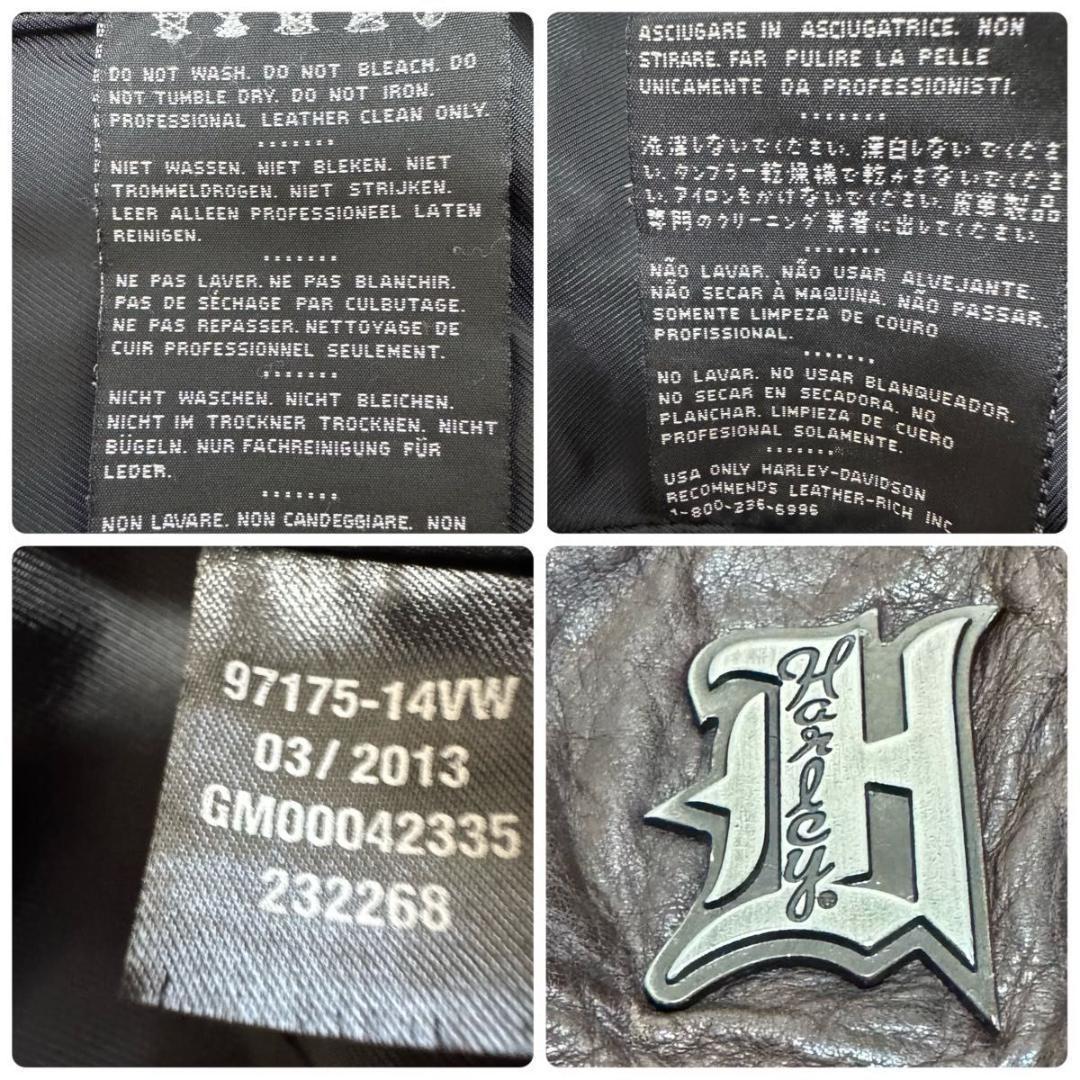 Harley-Davidson 　シングルライダース　牛革　ロゴ　エンボス　L