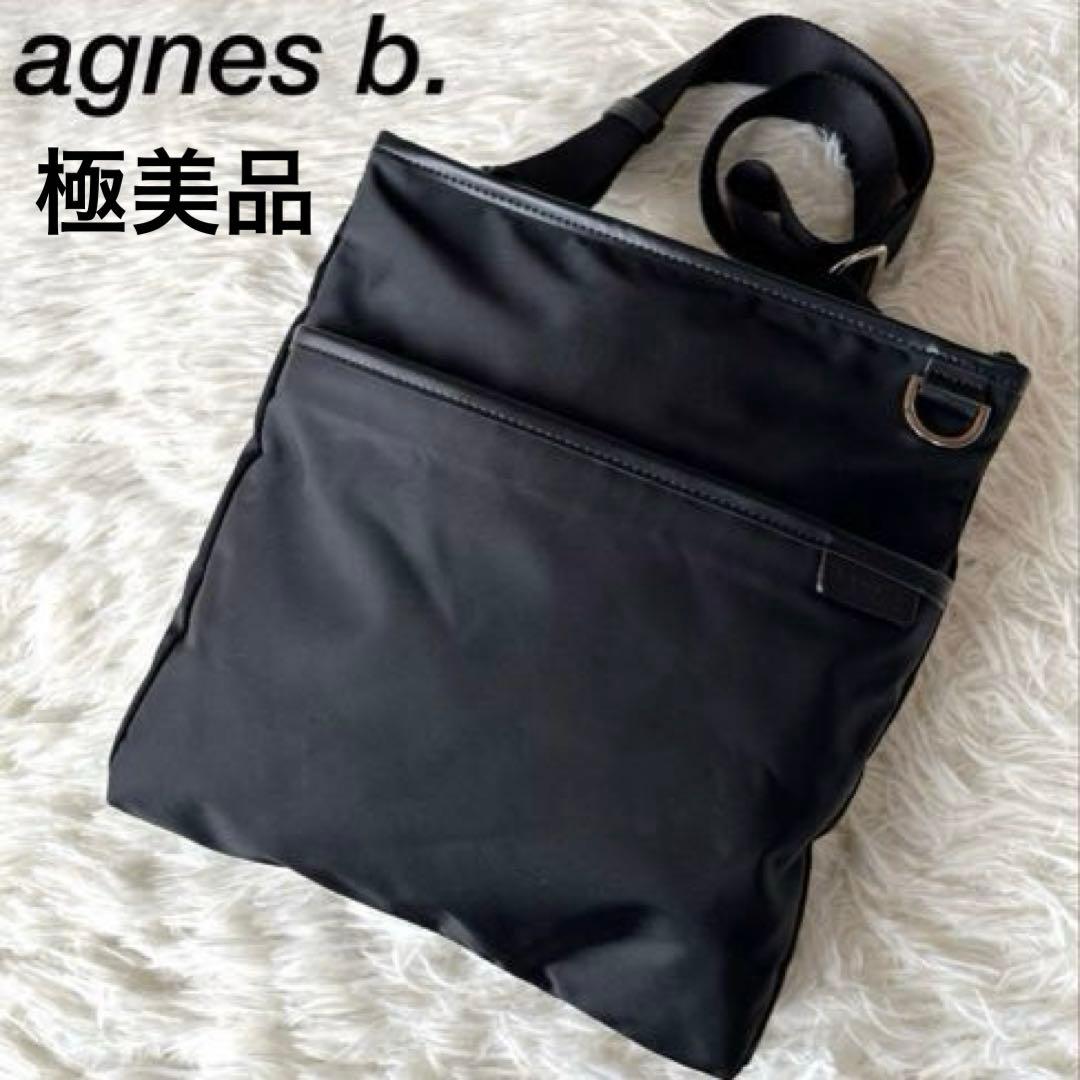 極美品agnes.b アニエスベー ナイロン ショルダーバッグ レザー