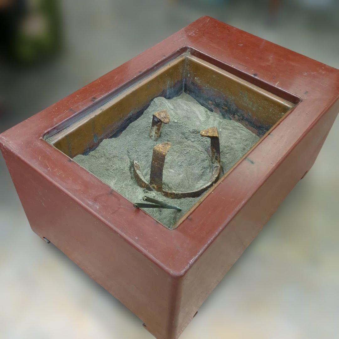 骨董　長火鉢　朱漆　木製　内側銅器　灰　火箸付き　テーブル