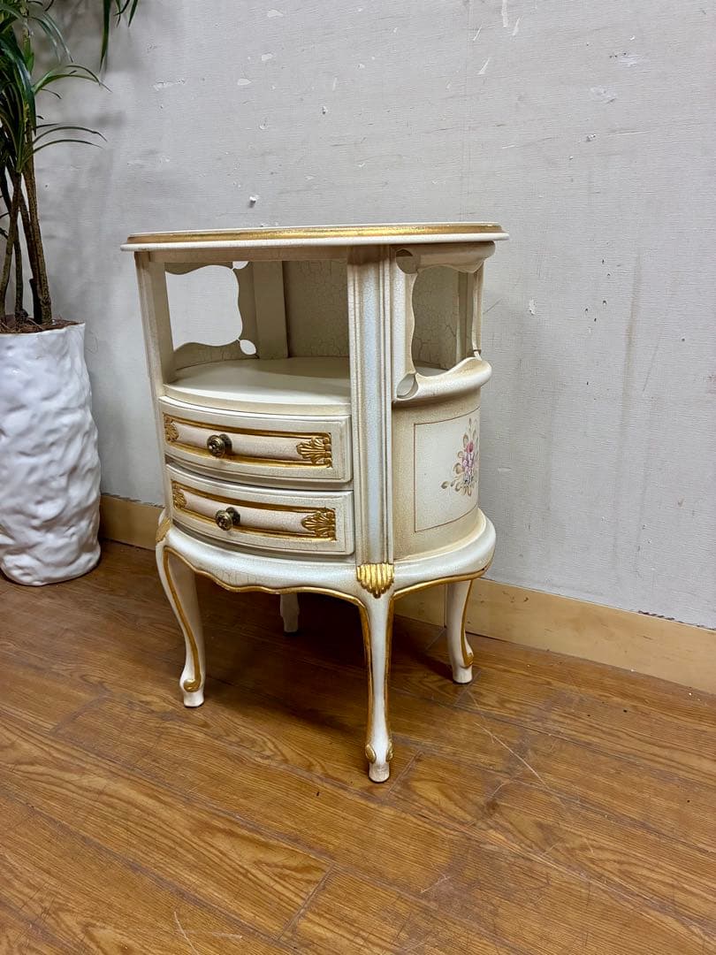 管386☆イタリア製☆ロココ調☆姫系☆ヒビ加工☆サイドテーブル☆コンソール