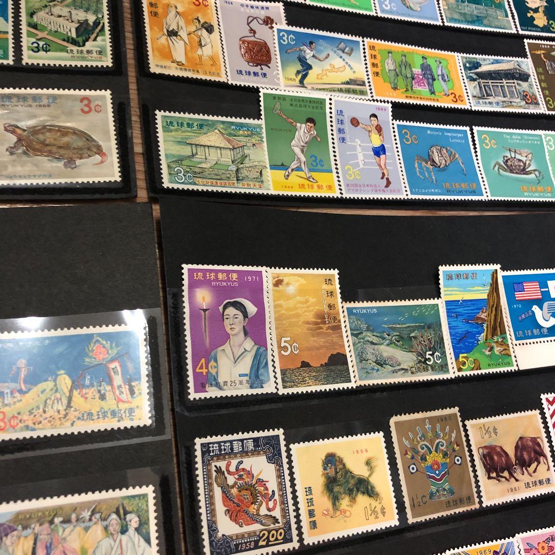 琉球切手138種コレクション！貝、蟹、民芸、文化財、年賀、舞踊切手等　鑑賞シート