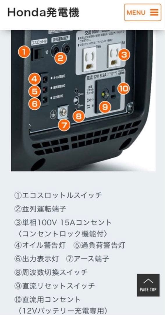 HONDA インバーター発電機 EU18i 発電機　キャンプ　現場　屋台　地震