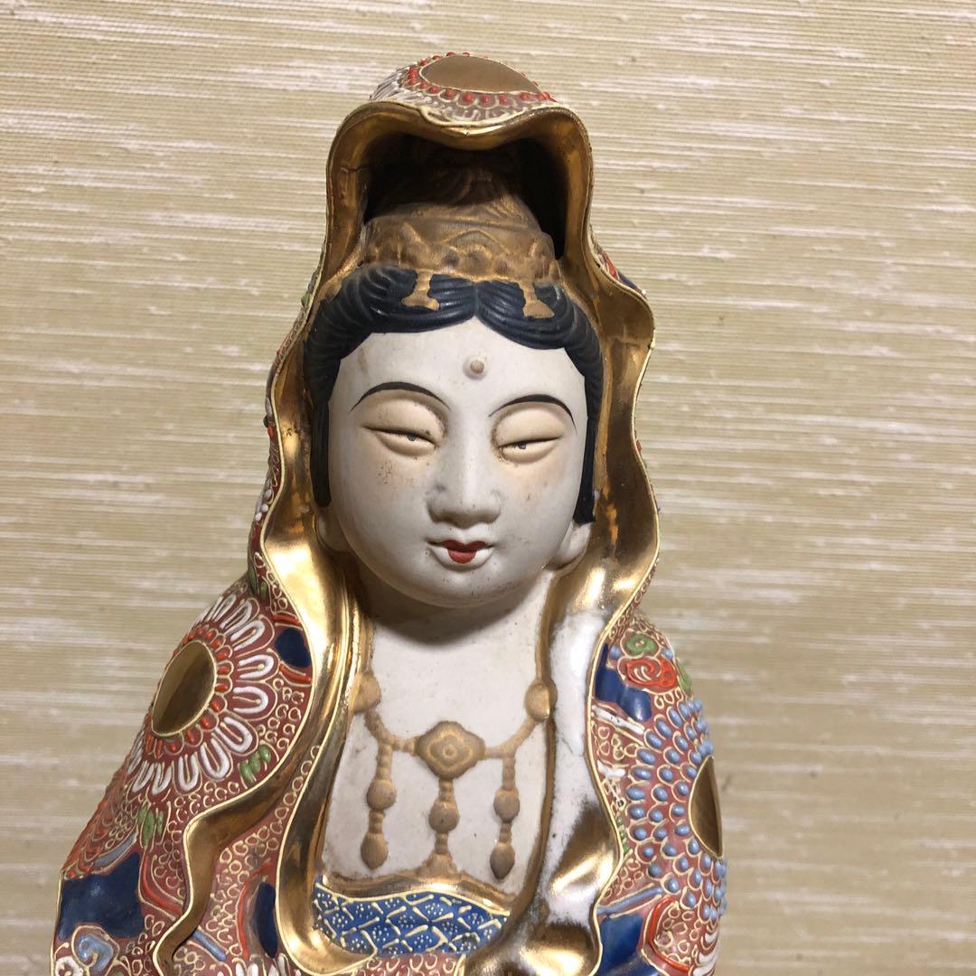 九谷焼◆観音菩薩立像/観音 菩薩◆色絵 金彩◆全高 約45㎝◆骨董/古美術