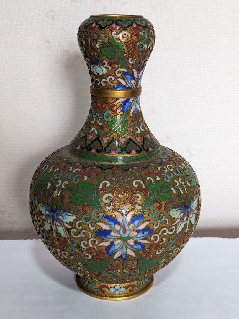 ♦中国 画琺瑯 花図紋瓶 景泰藍工芸品 七宝焼 コレクション 骨董品アンティーク