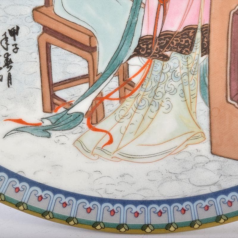 中国　粉彩　漢詩人物文盤　皿　V　R7855