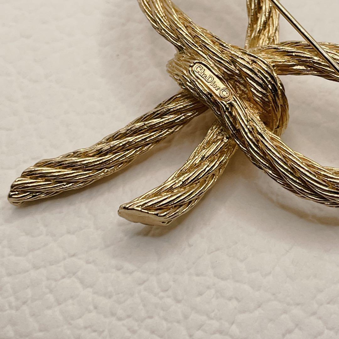 DIOR ヴィンテージ　ブローチ　リボン　ゴールド　クリスチャンディオール